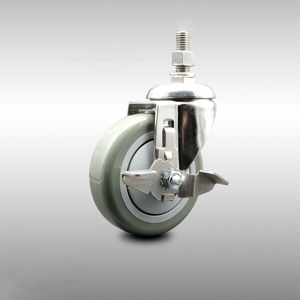 Service Caster 4 Inch 316SS Gray Polyurethane Swivel 1/2 Inch Threaded Stem Caster with Brake SCC-SS316TS20S414-PPUB-TLB-121315 - main